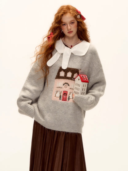 Wool Blend Embroidered Jacquard Knit Sweater