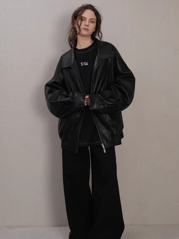 Layered Soft Leather Relaxed-Fit Jacket