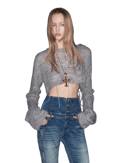 Mohair Sequin Sheer Knit Base Layer