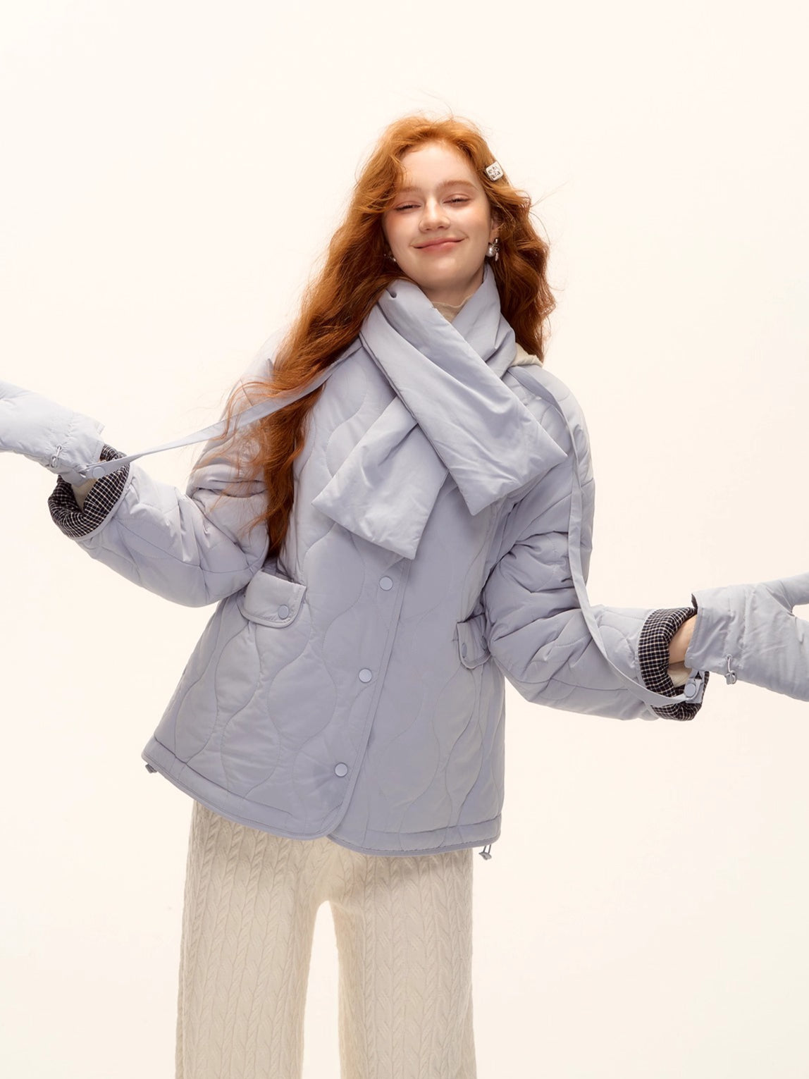 Vintage Blue Plaid Reversible Padded Jacket Set