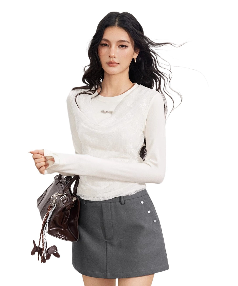 Lace Panel Layered Blouse