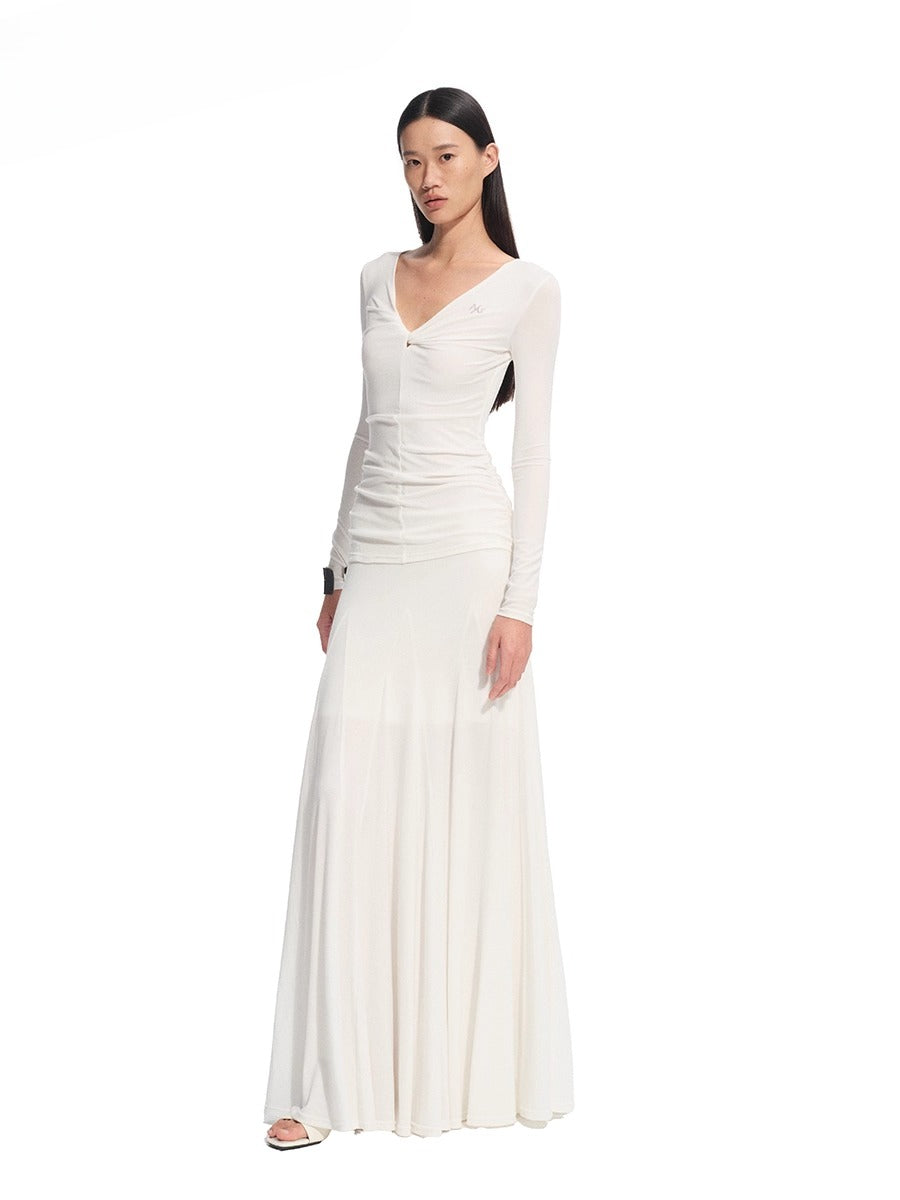 Wisteria Tencel Ribbed V-neck Maxi Dress - CHINASQUAD
