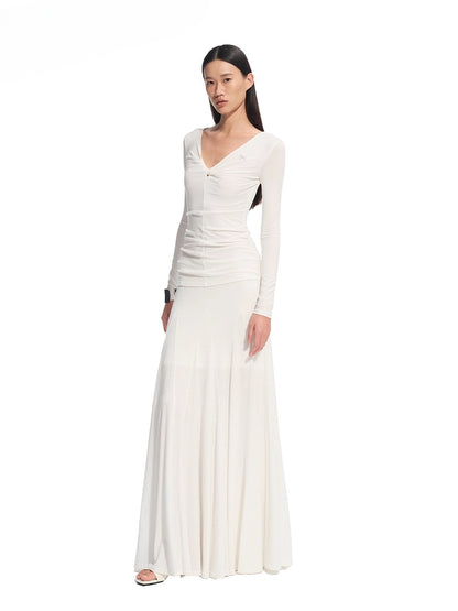 Wisteria Tencel Ribbed V-neck Maxi Dress - CHINASQUAD