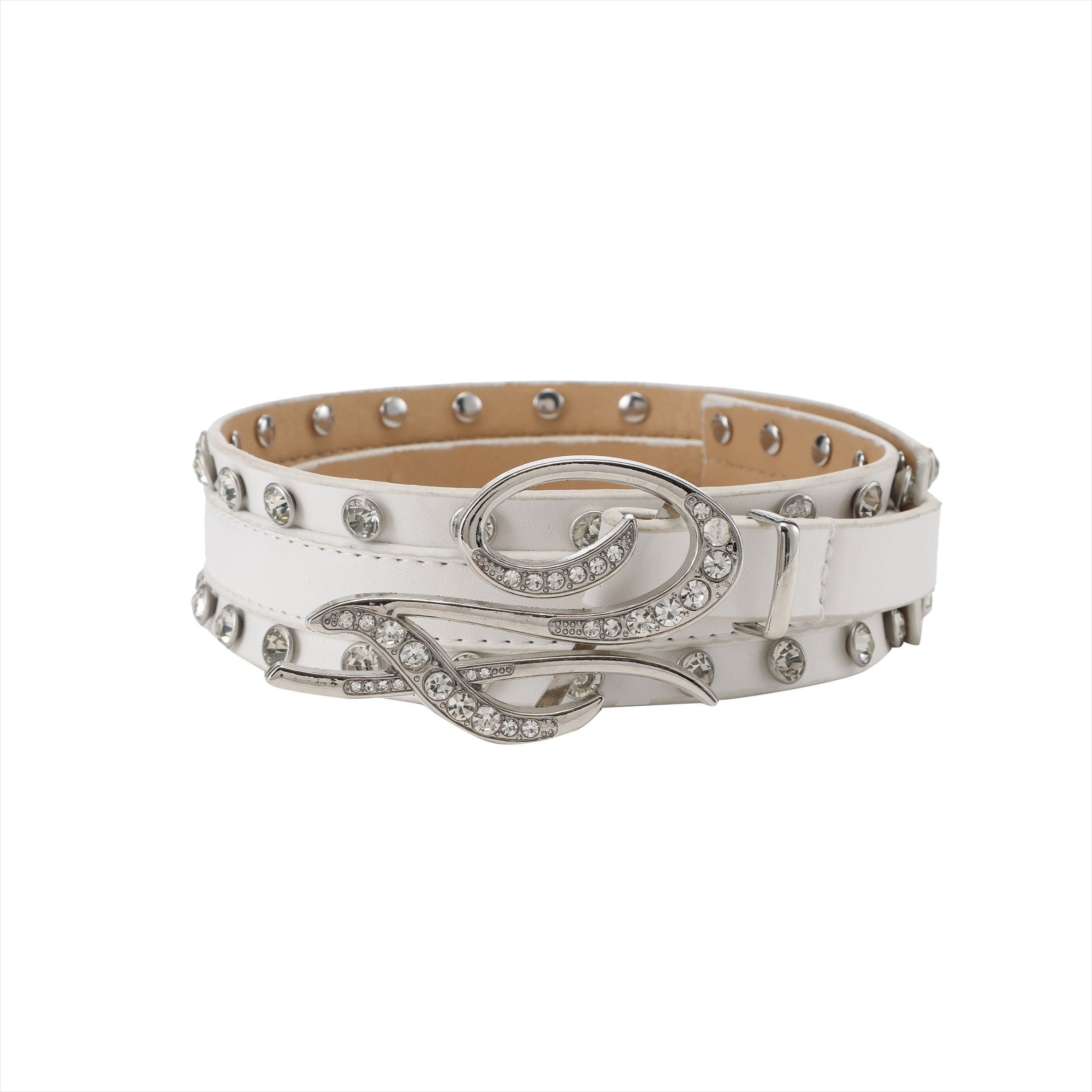 Punk Crystal-Embellished Logo Buckle Belt