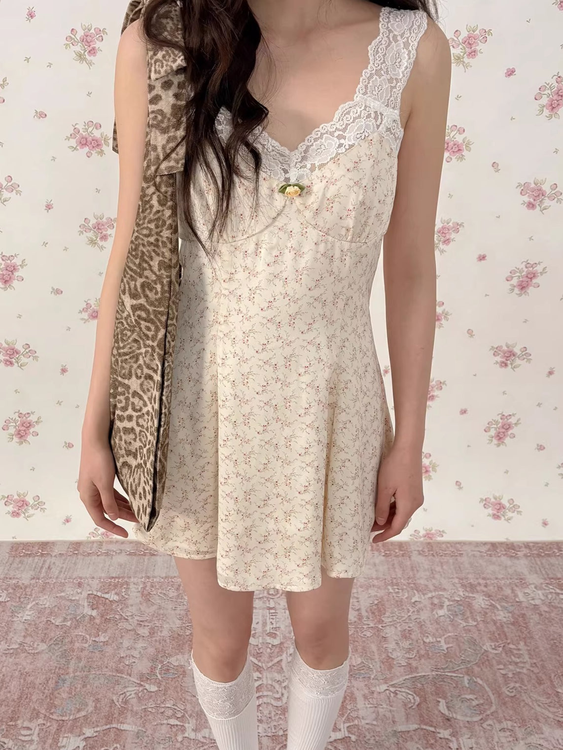 Vintage Leopard Lace Slip A-Line Mini Dress