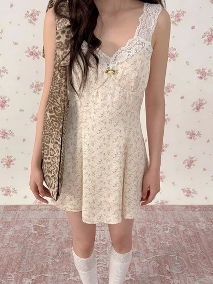 Vintage Leopard Lace Slip A-Line Mini Dress