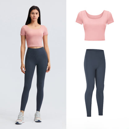 Square-neck Padded Yoga Fitness Top &amp; Seamless Yoga Pants Set