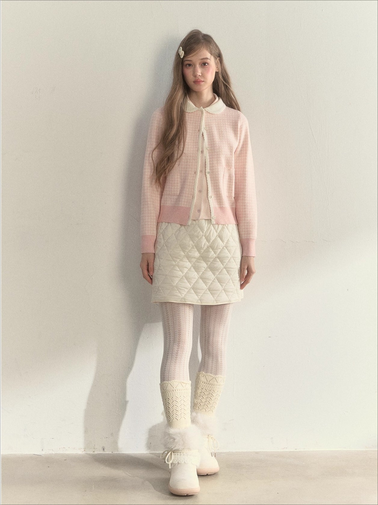Sweet Pink Gingham Doll Collar Knit Cardigan
