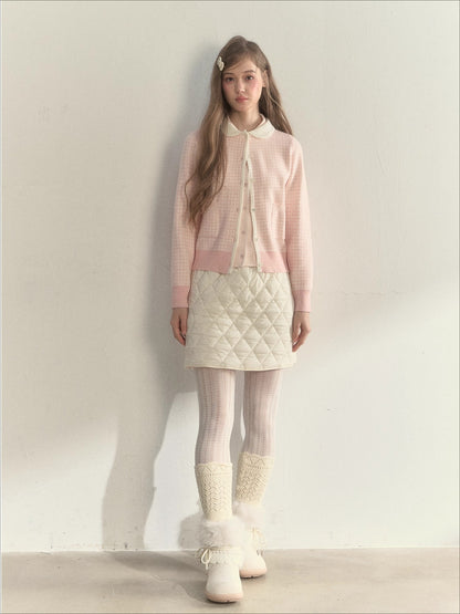 Sweet Pink Gingham Doll Collar Knit Cardigan