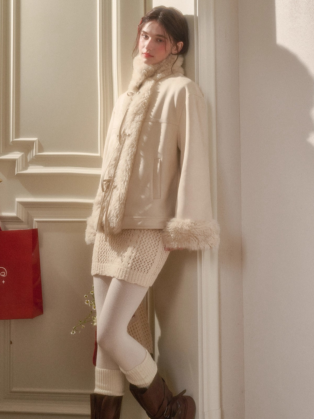 Travel Plan Shearling Fleece-Lined Stand Collar Jacket