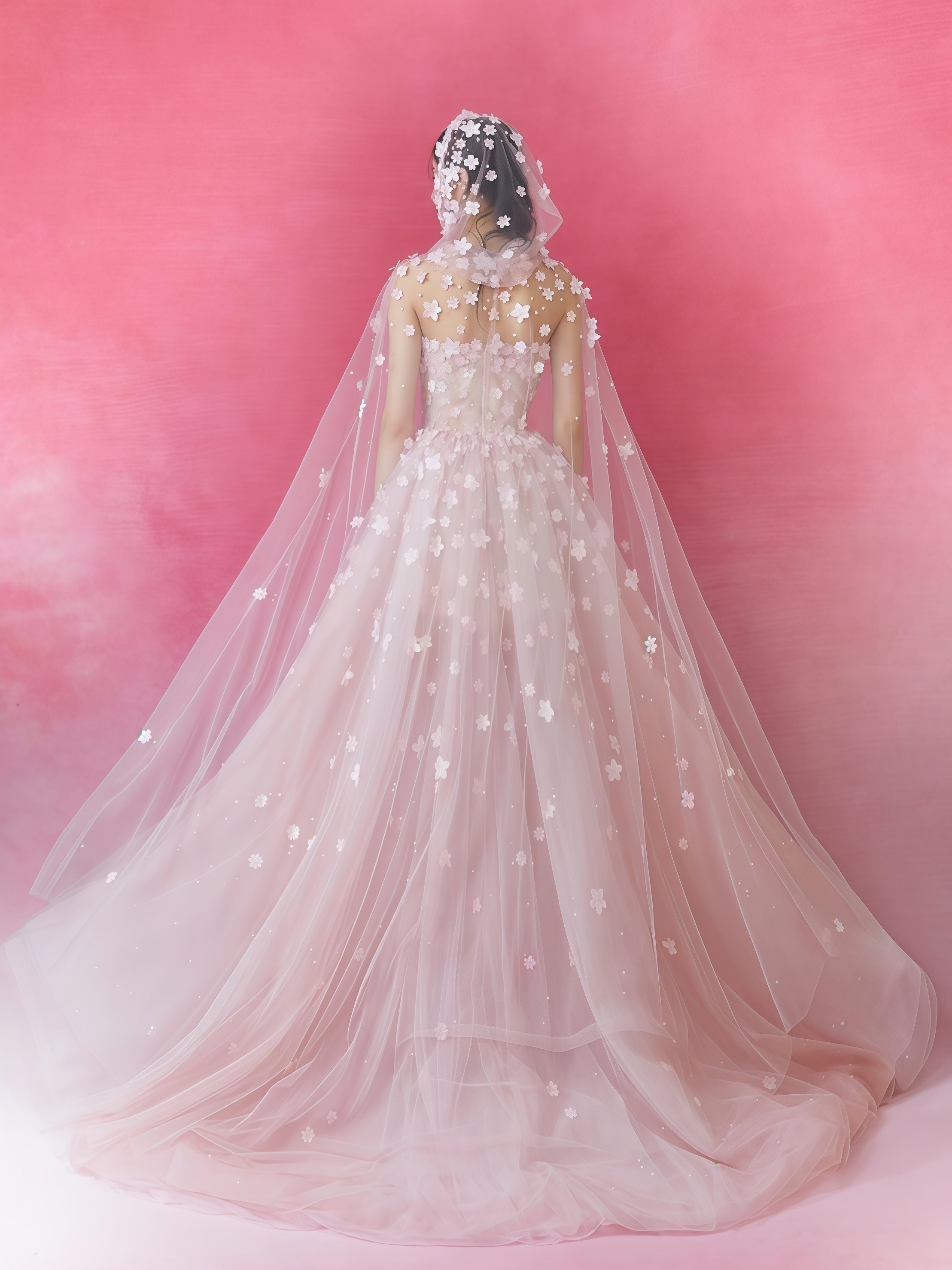 Blossom Veil Embellished Tulle Ball Gown
