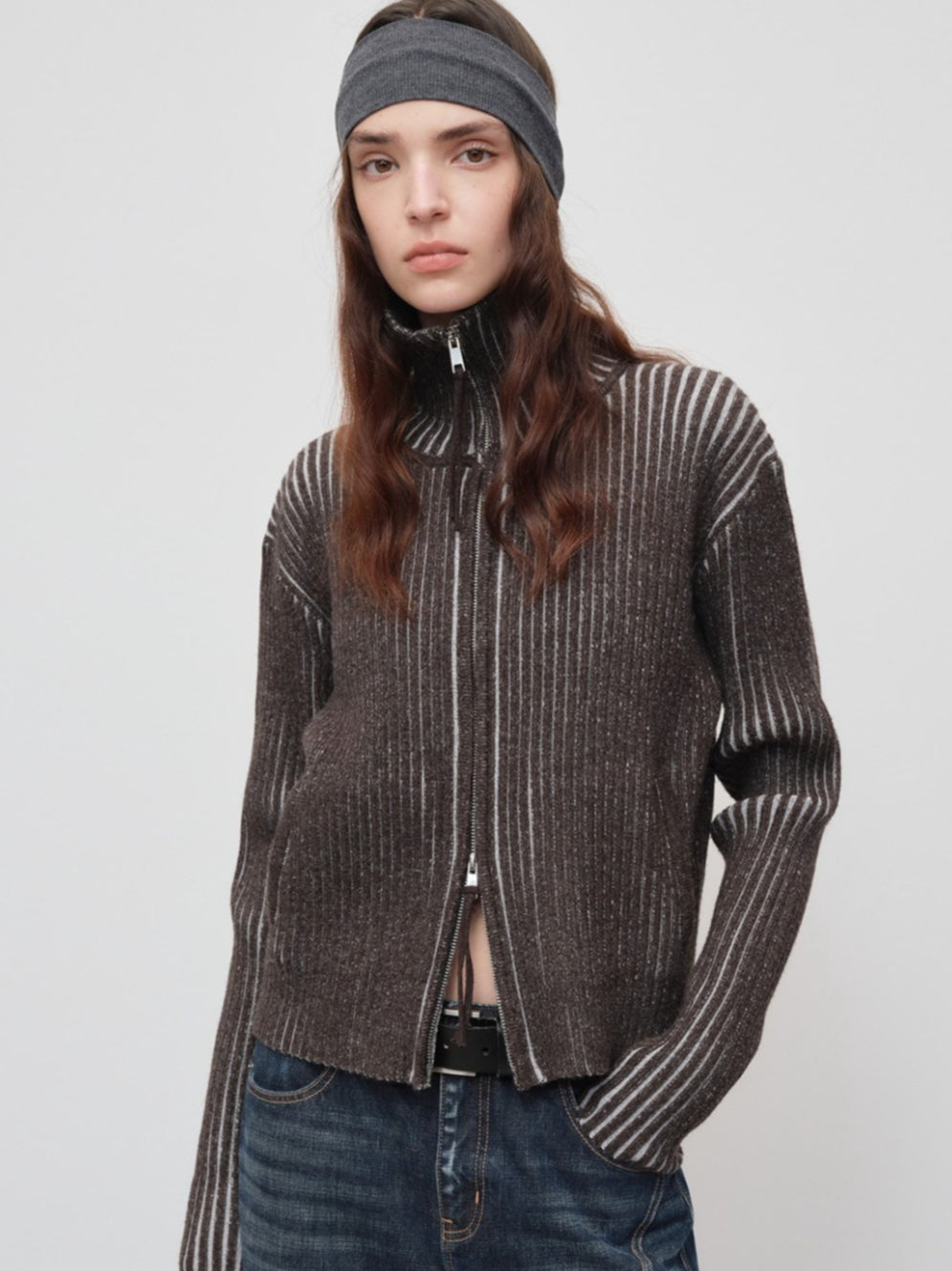 Retro Lyocell Wool Mandarin Collar Knit Cardigan