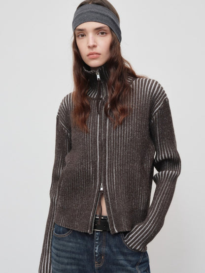 Retro Lyocell Wool Mandarin Collar Knit Cardigan