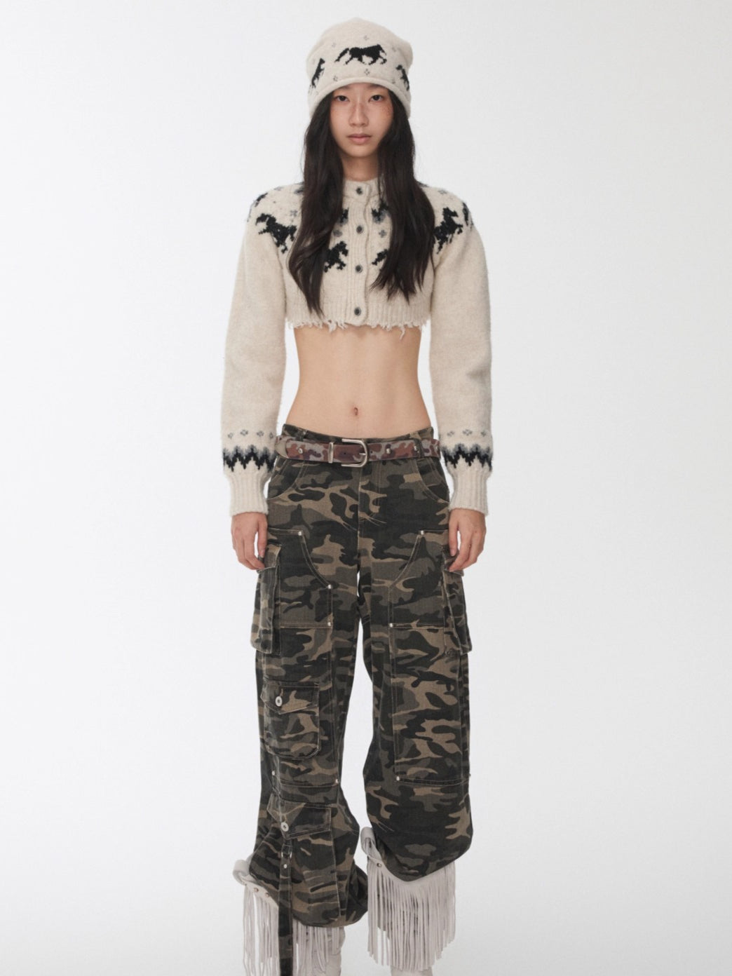 Fair Isle Pony Jacquard Knit Short Cardigan &amp; Shorts Set