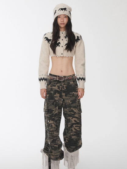 Fair Isle Pony Jacquard Knit Short Cardigan &amp; Shorts Set