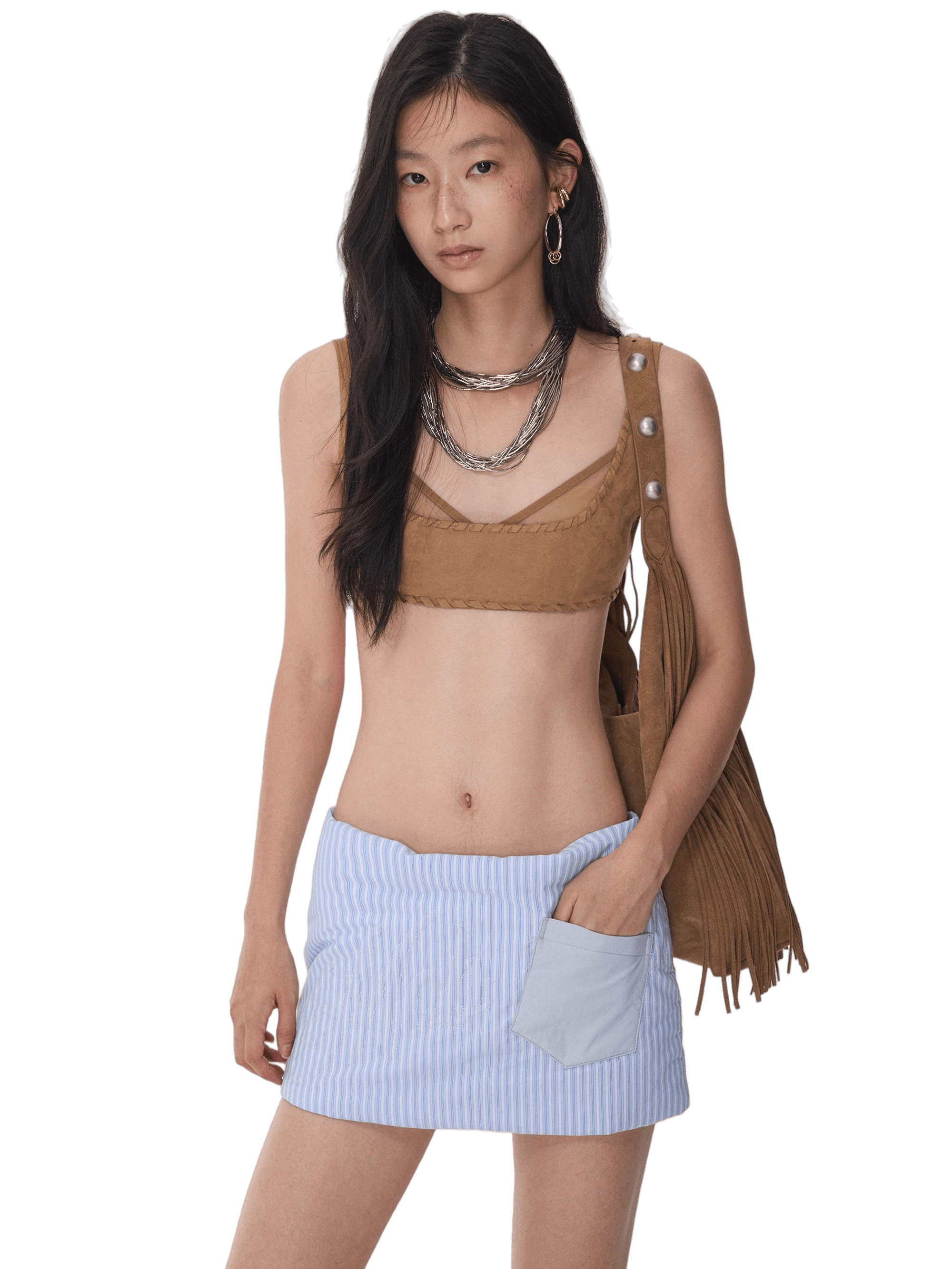 Dual-Layer Suede Lace-Up Bustie Corset