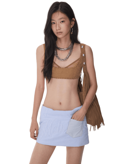 Dual-Layer Suede Lace-Up Bustie Corset