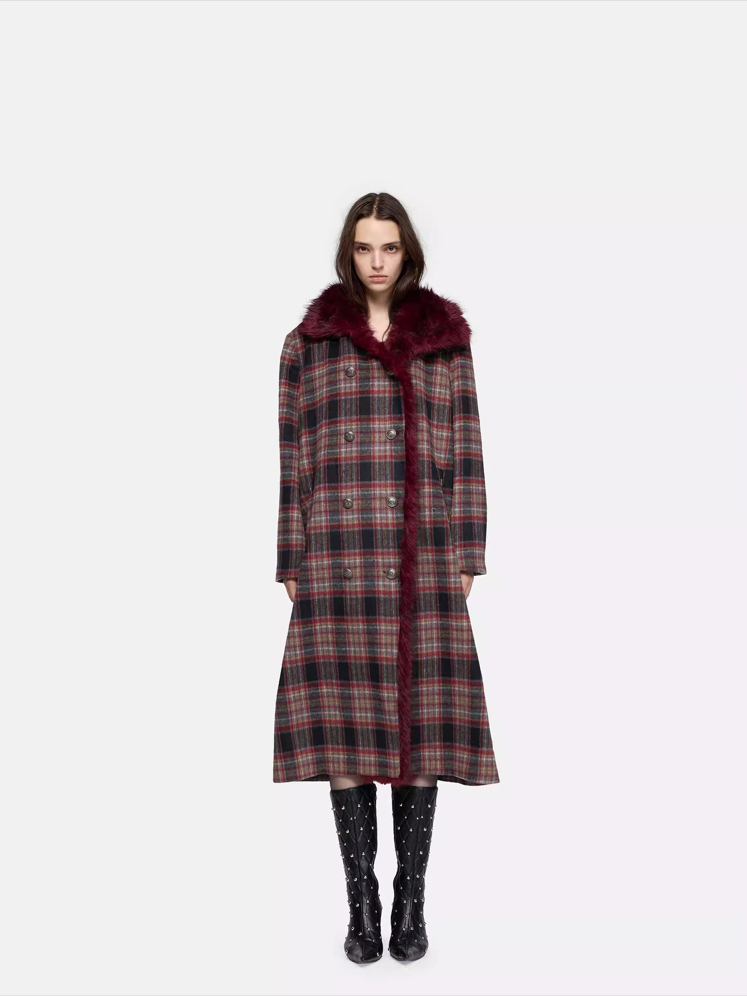 Detachable Fur Collar Wool-Blend Coat