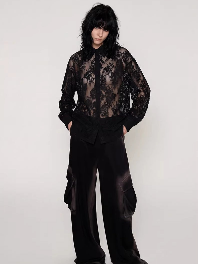 Lace-Detail Oversized Silhouette Shirt