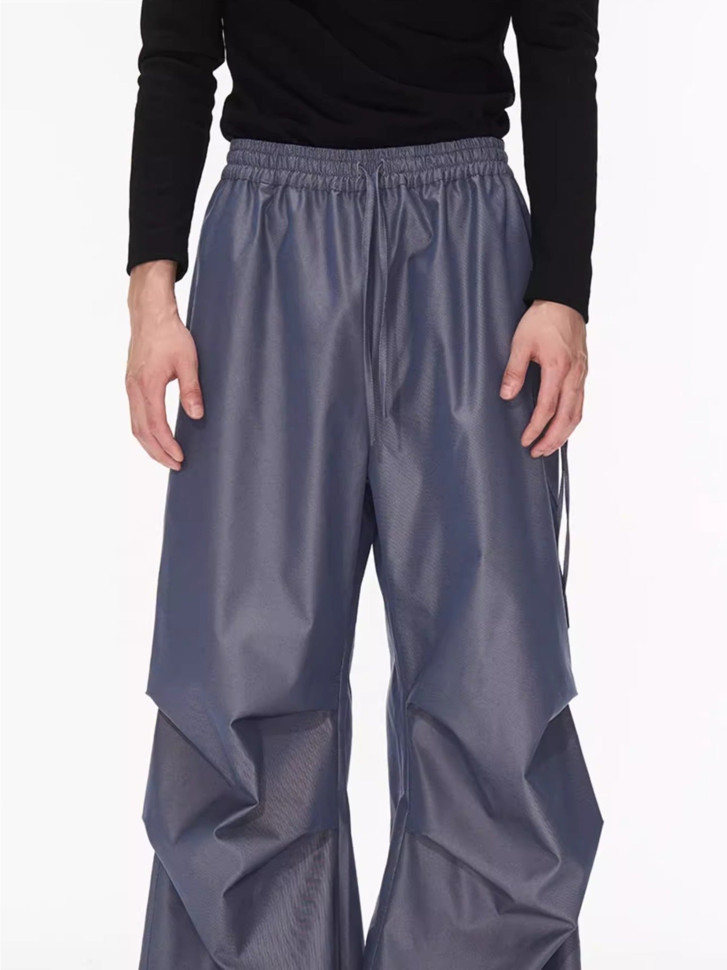 3D Pleated Wide-Leg Draped Trousers