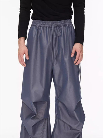 3D Pleated Wide-Leg Draped Trousers