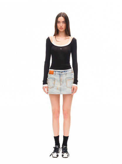 Washed Folded Low-waist Pencil Skirt - CHINASQUAD