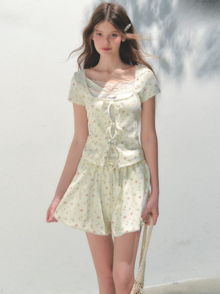 Sea Salt Flavor Printed Short-Sleeve Tie T-shirt &amp; Skirt Set - CHINASQUAD
