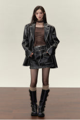 Faux Leather Jacket & Skirt Two-Piece Set - CHINASQUAD