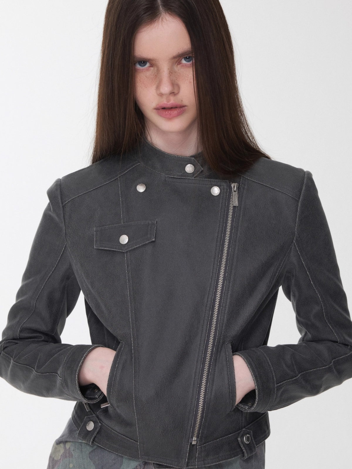 Vintage Cracked Leather Moto Jacket