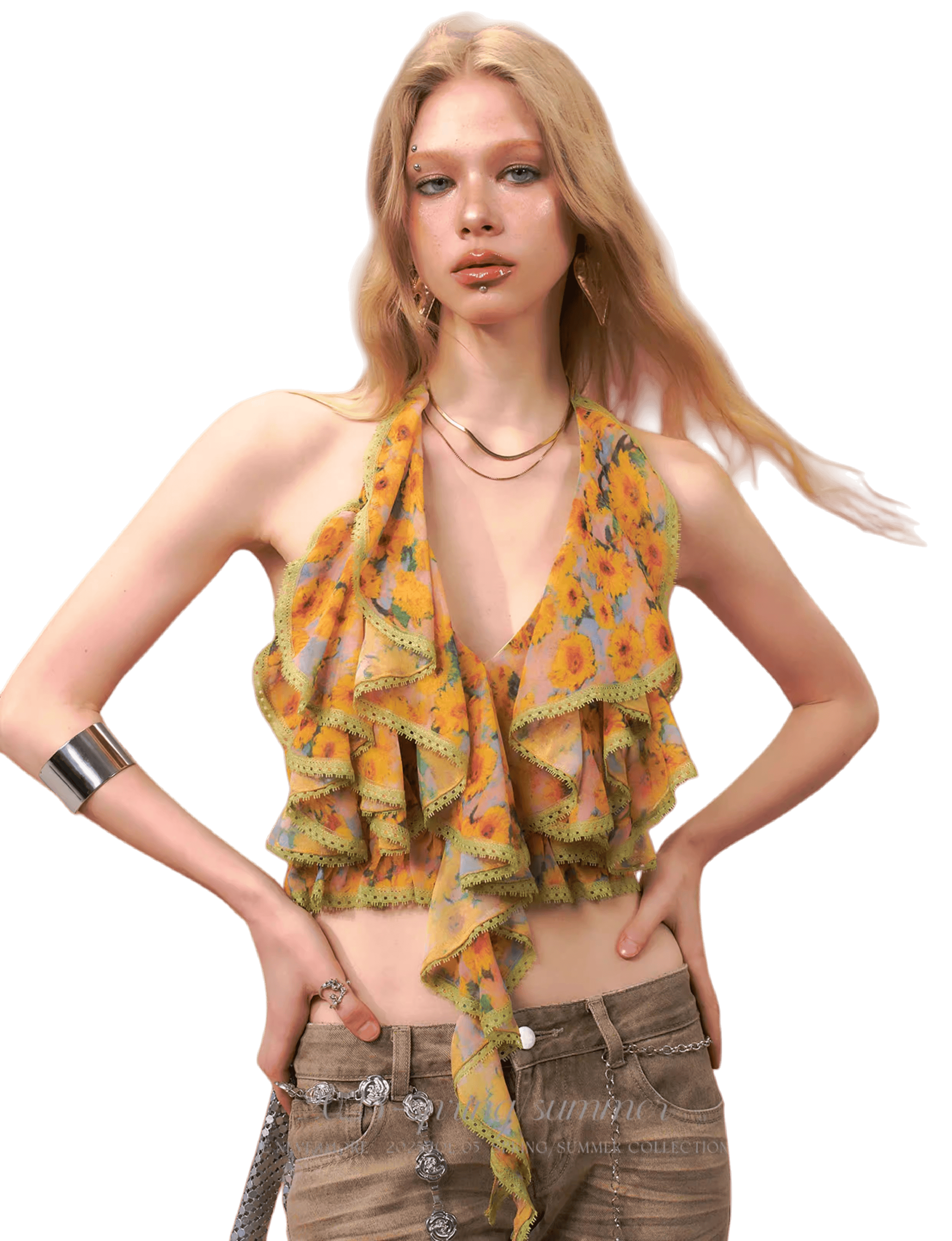 Floral Halter Backless Camisole