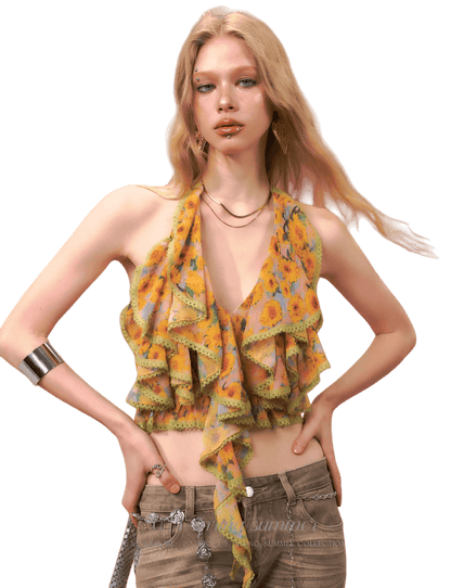 Floral Halter Backless Camisole