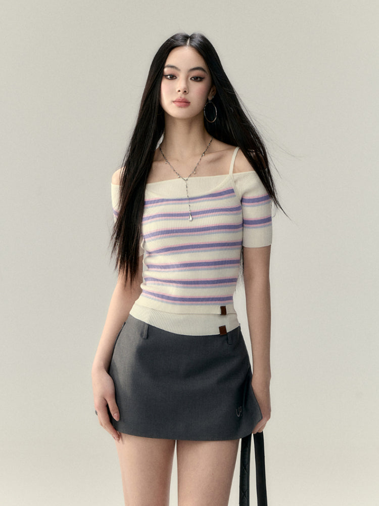 Striped Knit Short Acid Wash Tank Top