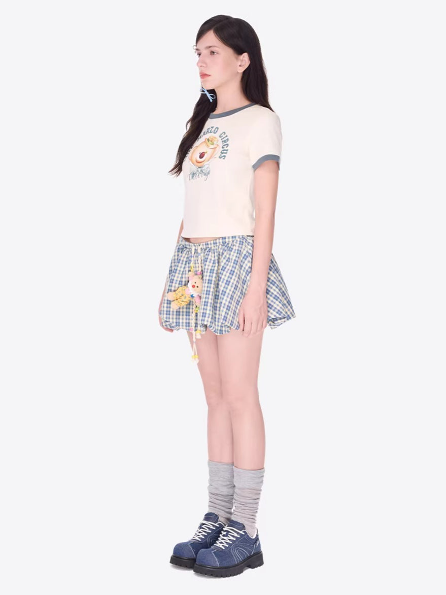 Slimming A-Line Bubble Plaid Mini Skirt