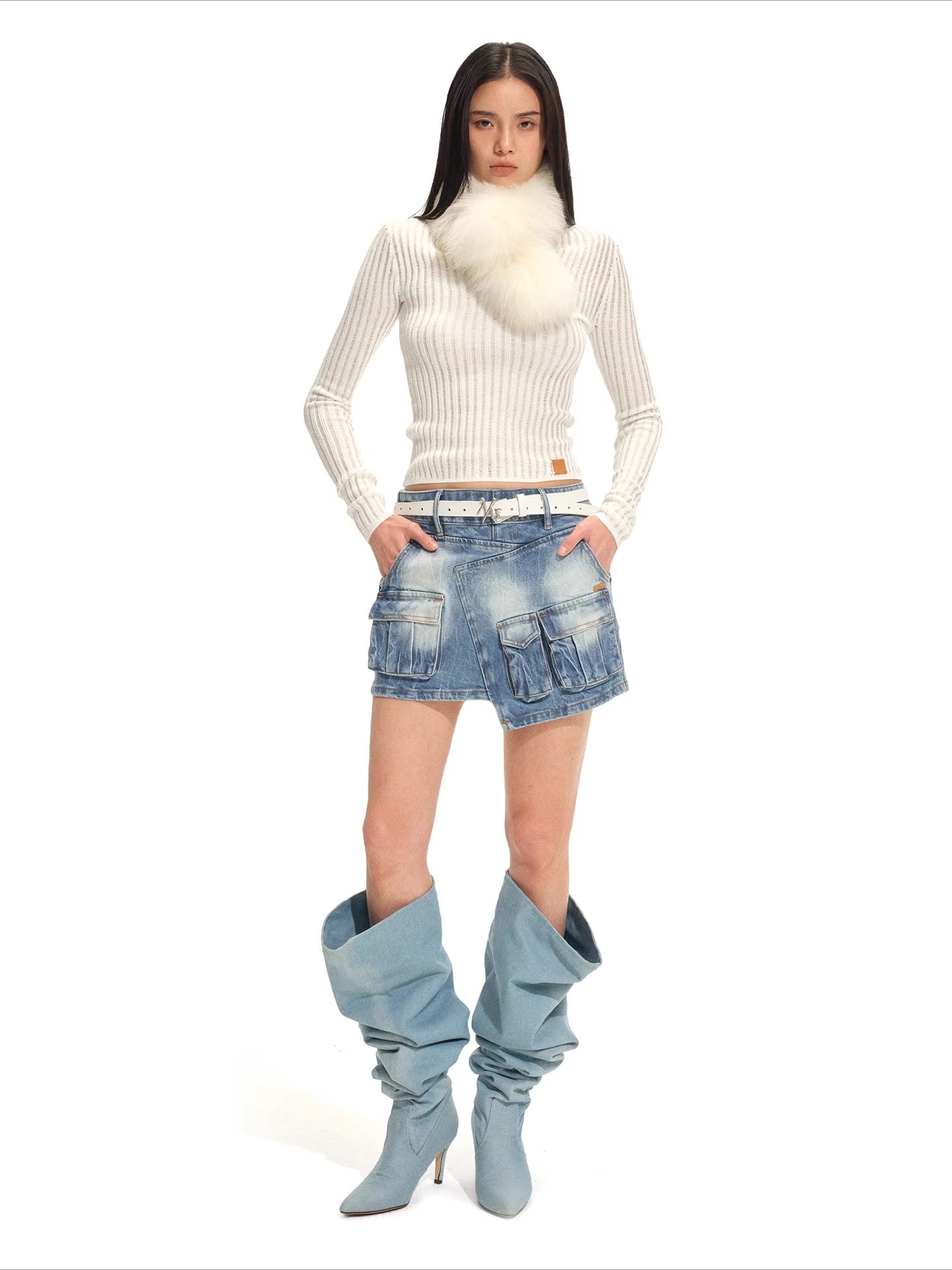 Ranch-Style Layered Denim Mini Skirt