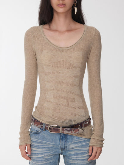 Textured Jacquard Knit Round-Neck Sweater