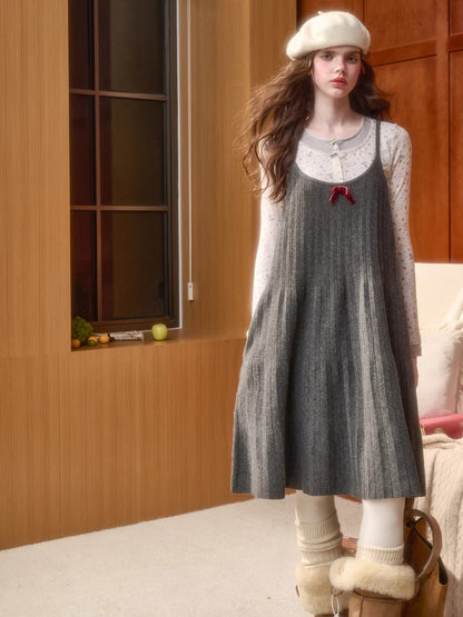 Wool Blend Pleated Knit Midi Dress