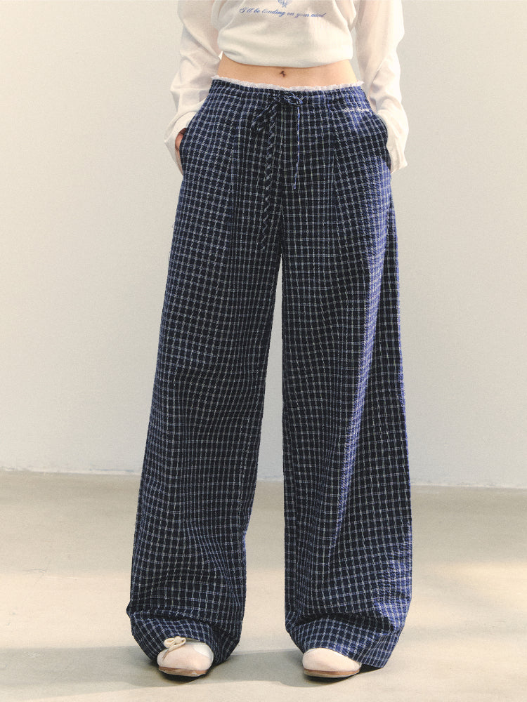 Plaid Color-block Waist Spliced Straight Pants - CHINASQUAD