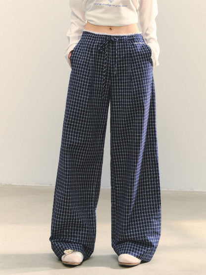 Plaid Color-block Waist Spliced Straight Pants - CHINASQUAD