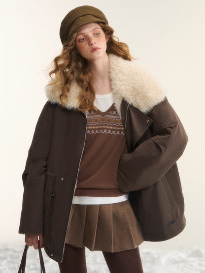 Faux-Fur Oversized Collar Jacket