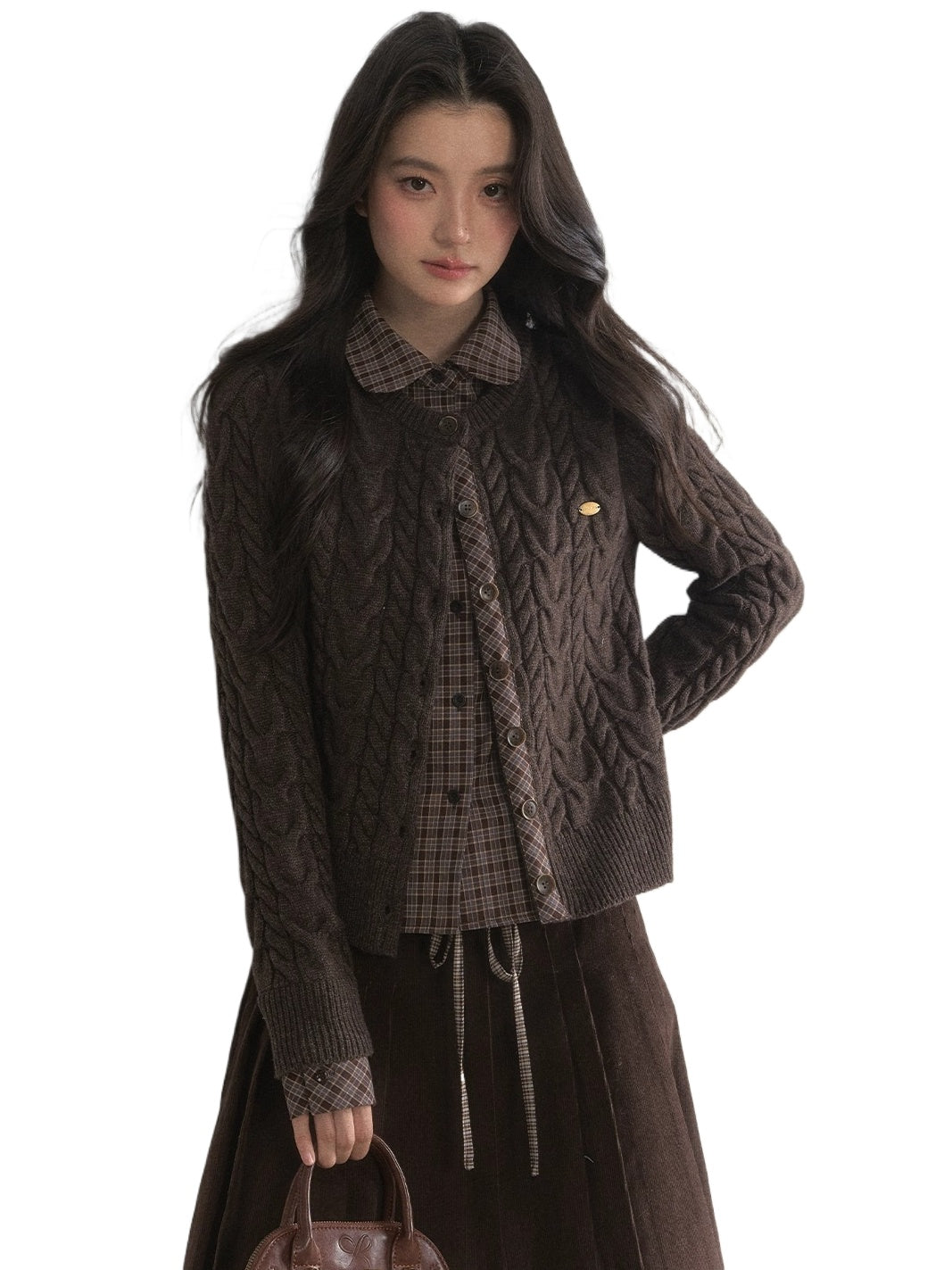 Wool-Blend Layered Doll Collar Knit Cardigan