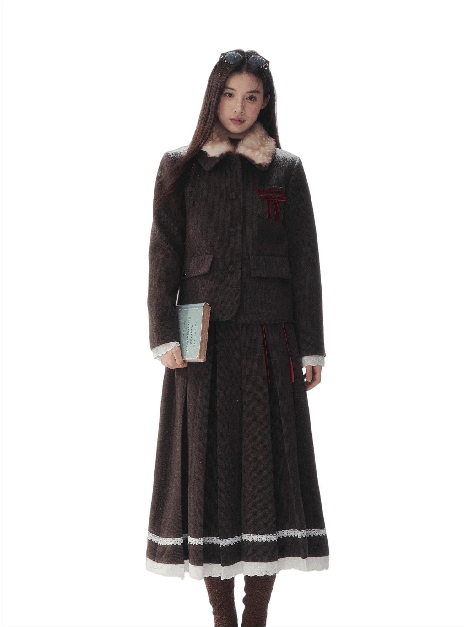 Vintage Wool Coat &amp; Pleated Skirt Set