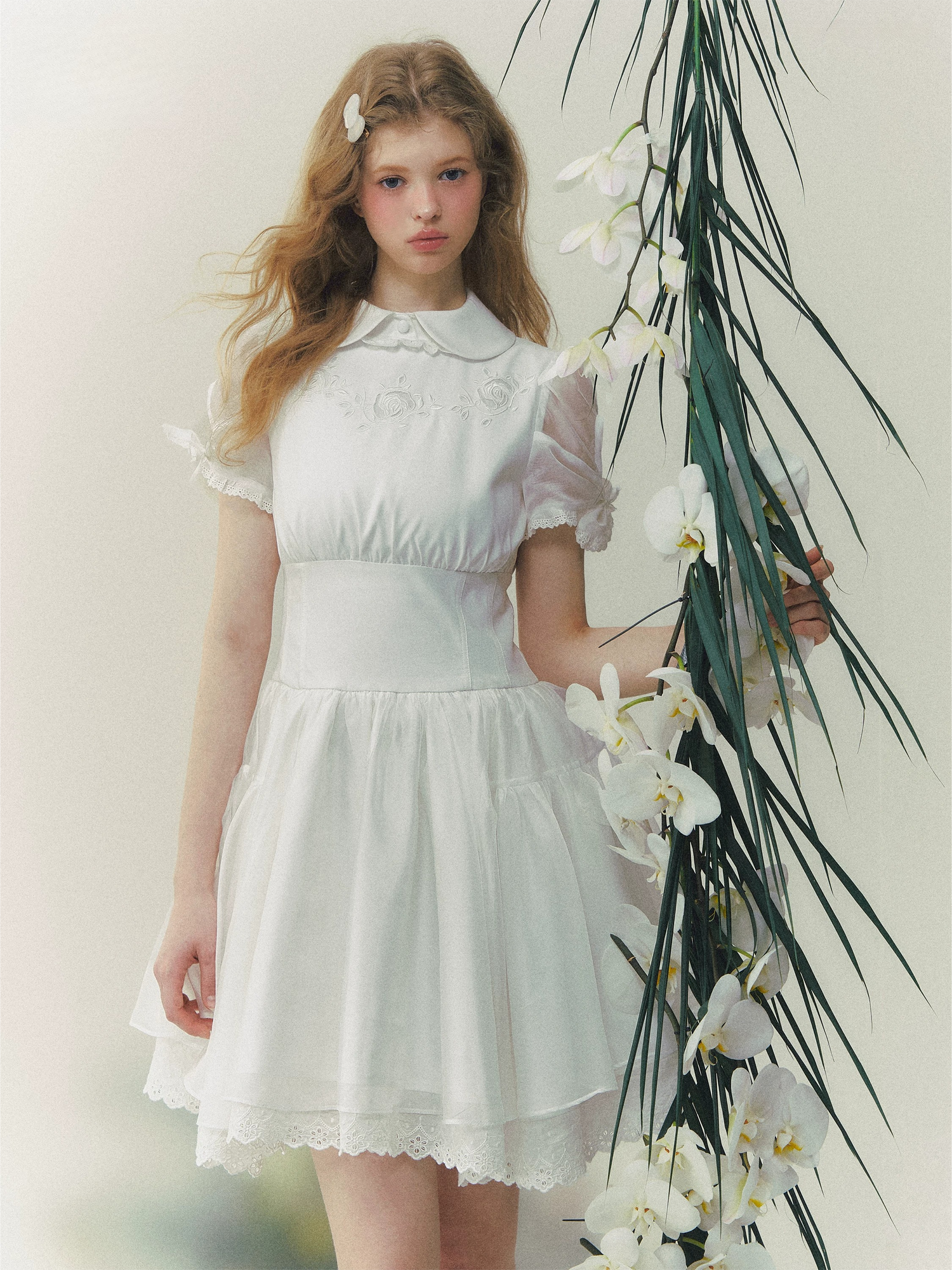 White Rose Embroidered Princess Dress