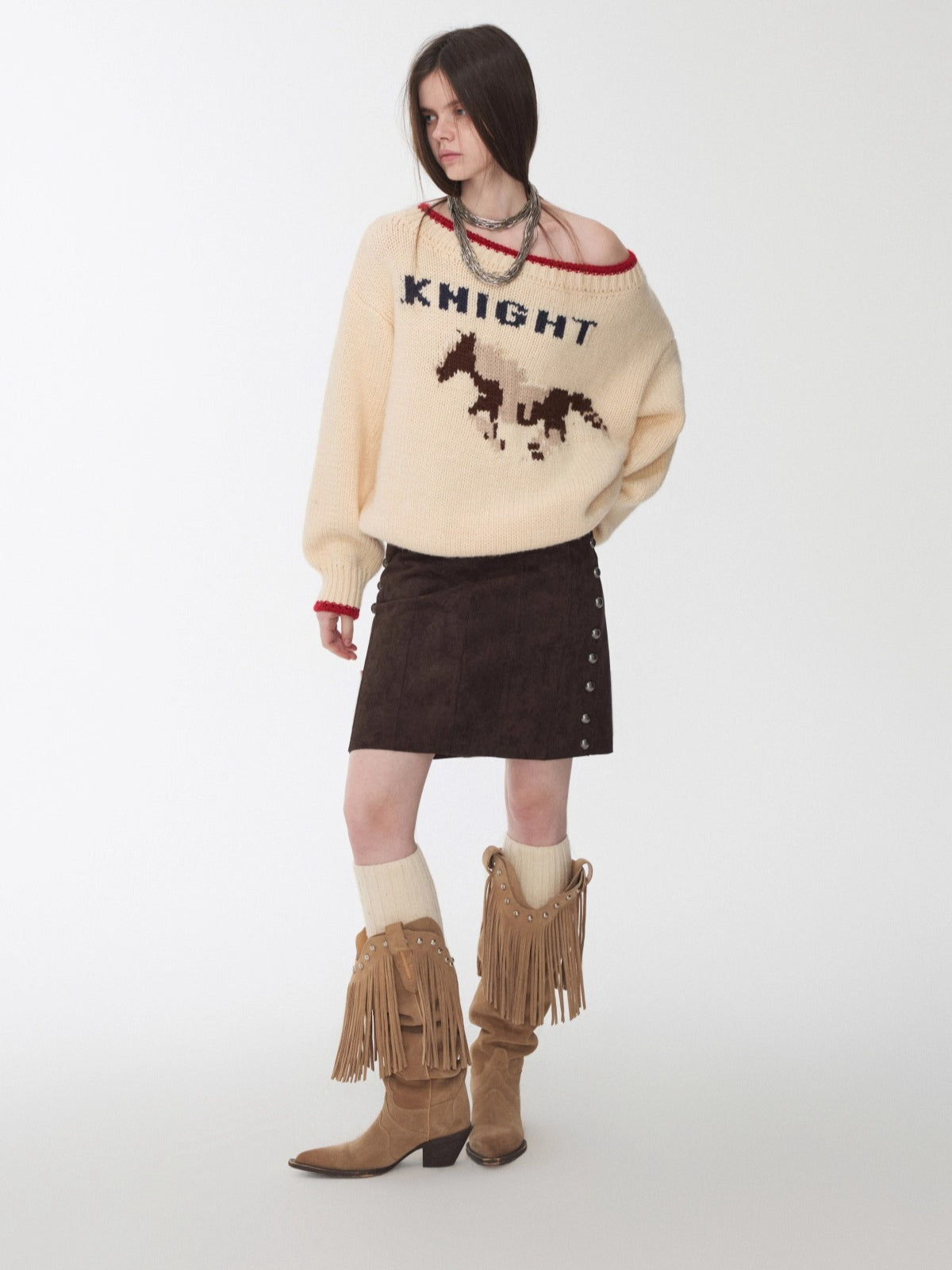 Fair Isle Icelandic Off-Shoulder Chunky Knit Sweater