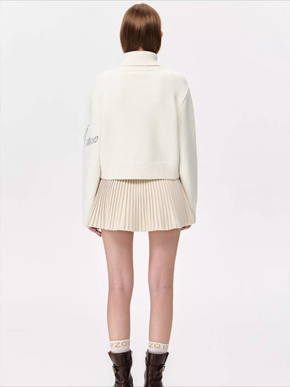 Crystal-Embellished Mock-Neck Knit Sweater