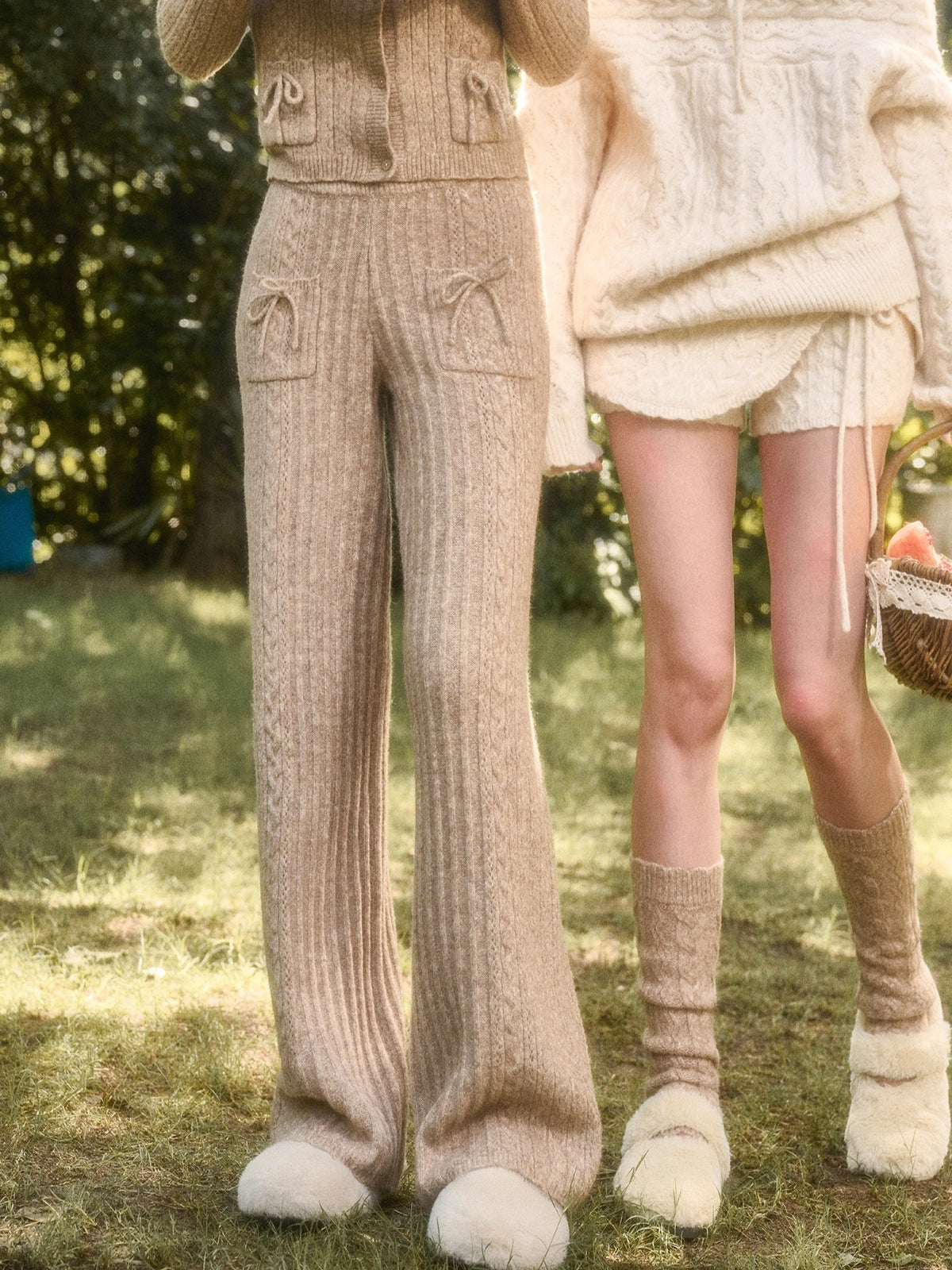 Velvet Bunny Wool Cloud Off-Shoulder Knit Cardigan &amp; Wide-Leg Pants Set