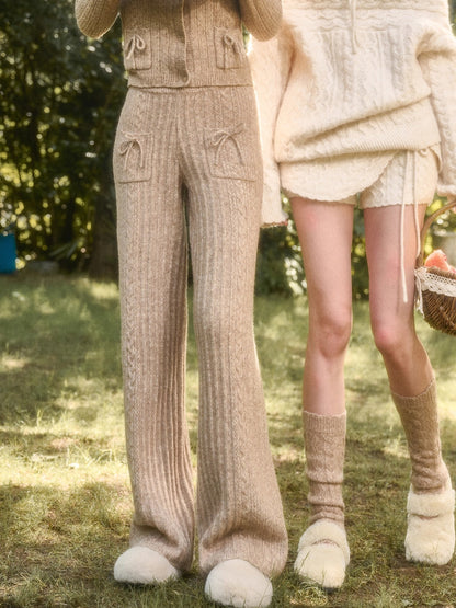 Velvet Bunny Wool Cloud Off-Shoulder Knit Cardigan &amp; Wide-Leg Pants Set