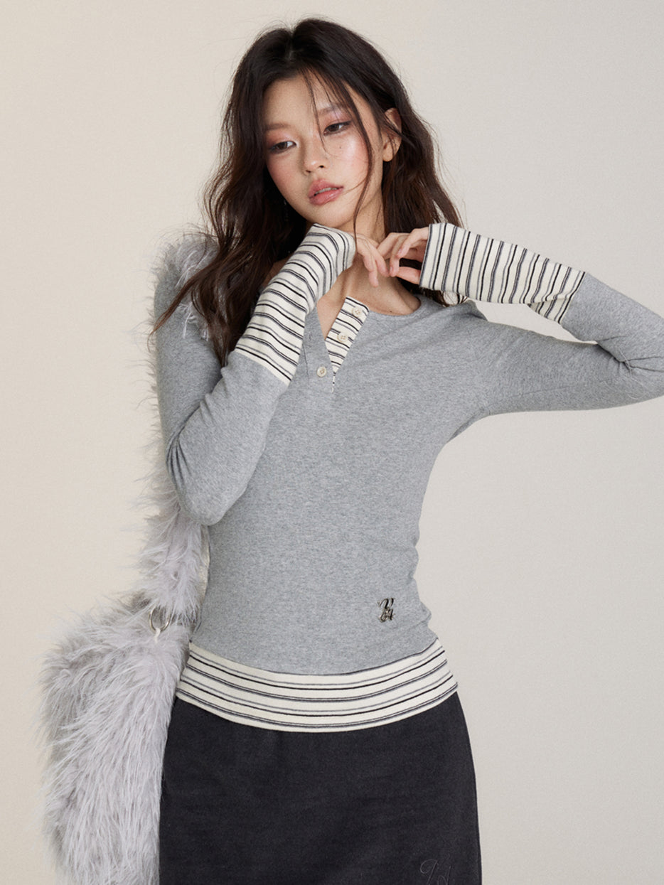 Stripe Patchwork Base Layer Long-Sleeve T-Shirt