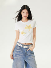 Color Diamond Floral Regular Shoulder T-shirt - CHINASQUAD