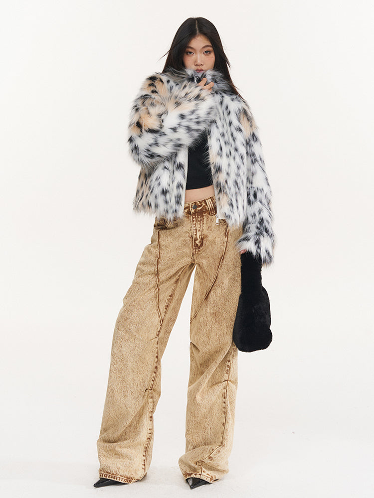 Snow Leopard Faux Fur Jacket