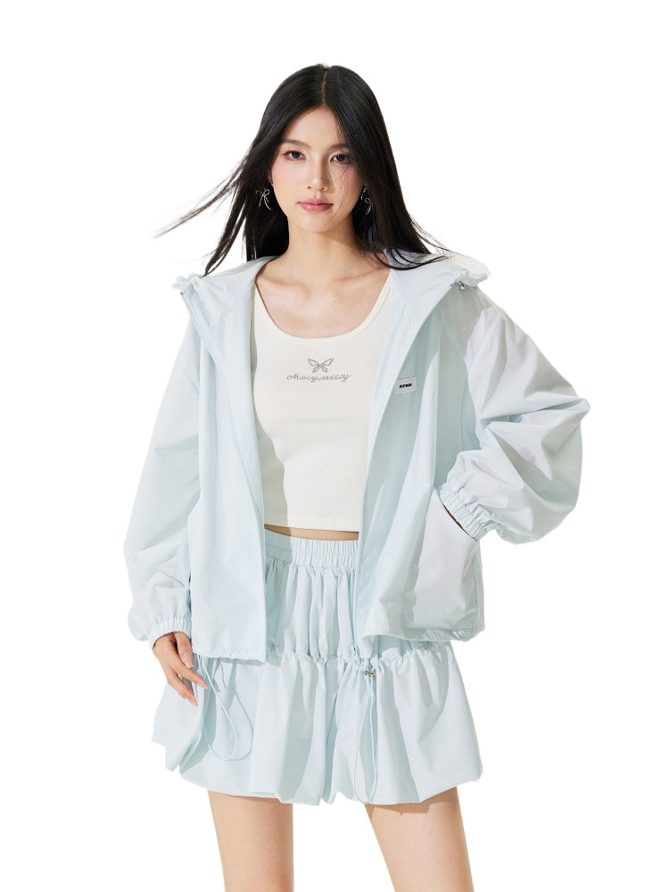 Hooded Lace - Lined Sunscreen Top Set - CHINASQUAD